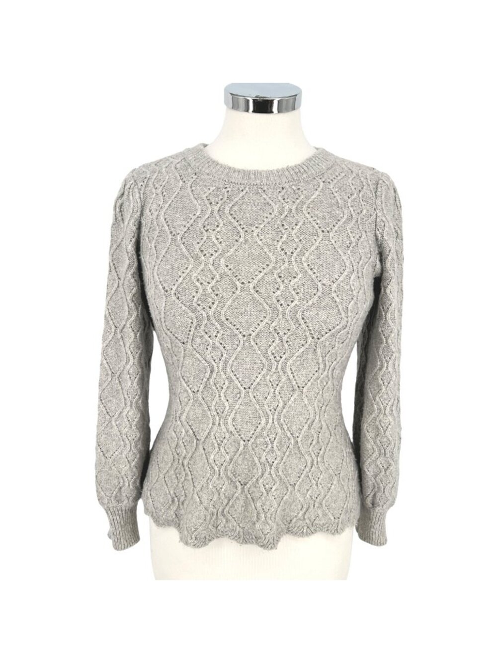 Tahari Textured Knit Puff Sleeve Sweater Gray Size Medium Cottagecore Coquette